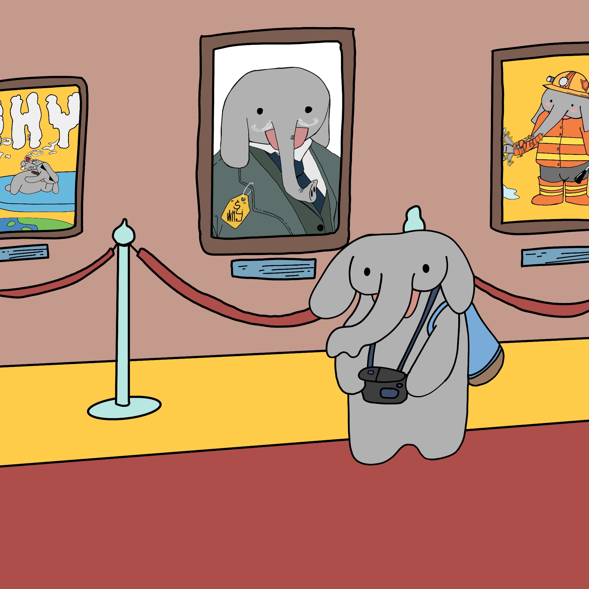 Elephant visiting an art gallery
